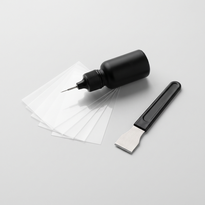 WARD GlassFix windshield repair kit: resin applicator, curing films and razor blade
